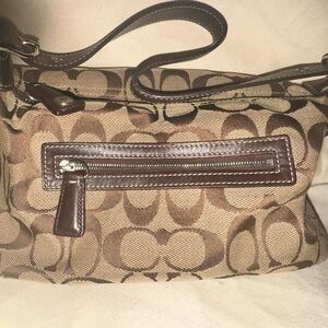 Coach Brown Canvas Shoulder Bag with Leather Trim
